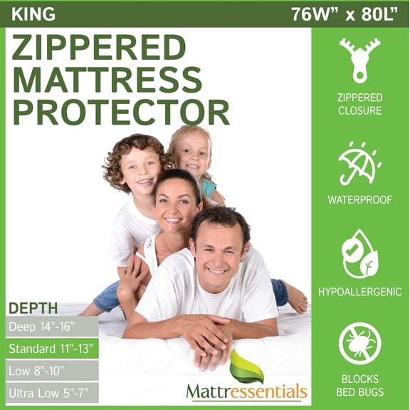 Zippered King Mattress Protector 11 to 13 Inch Deep Waterproof Bed Bug Hypoallergenic Encasement
