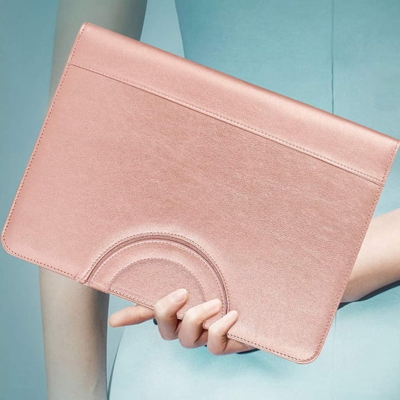 Zippered Leather Padfolio Portfolio with [Hidden Handle] and [Clipboard], Business Conference Portfolio Organizer Notepad Folder, Padfolio for Women/Men (Rosegold)