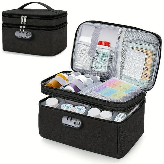 Zippered Medicine Bag with Lock  (Empty), Medicine Organizer, Family First Aid Box, Pill Bottle Organizer Bag for Emergency Medication, Supplements or Medical Kits, Medicine Storage Bag for Home