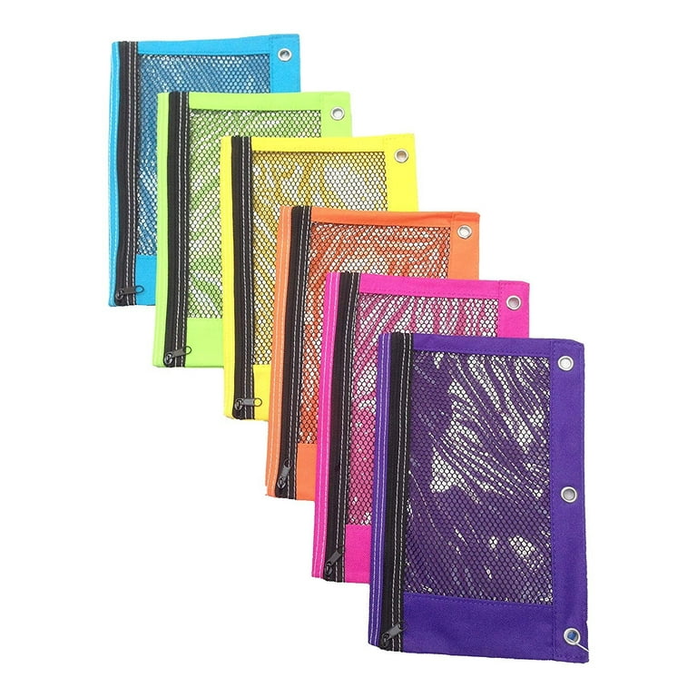 Zippered Mesh Pencil Pouch for 3 Ring School Binders Bright Assorted Neon  Colors to Choose From - Lime Green, Purple, Light Blue, Orange, Pink  12-Pack 