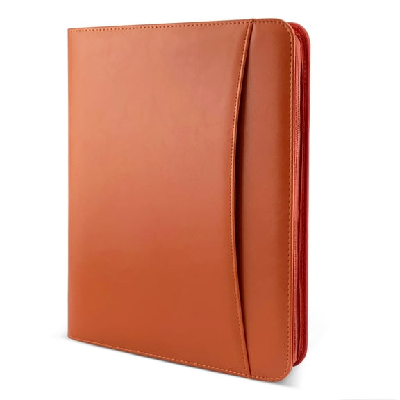 Zippered Padfolio A4 PU Leather Portfolio Organizer for Interview Resume Document Planner Agenda Schedule Tablet Sleeve Holder or Men Women Businessman - Brown