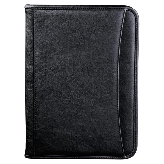 Zippered Padfolio Black - Office Organizer with Writing Pad, File Pocket & ID Holder
