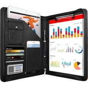Zippered Padfolio Organizer, Leather Planner Binder, 10.2 Inch Portfolio Folder for Documents, Letter Size Business Card Holder for Men&Women Black