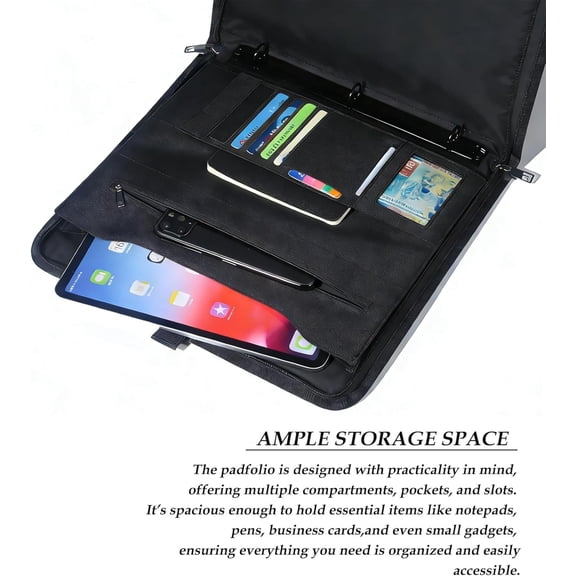 Zippered Padfolio and Tactical Notebook Cover with A4 Letter Paper, Military Multi Storage Handle Bag, Large Binder Planner for Men and Women for Out Work, Travels, Office & School, Black