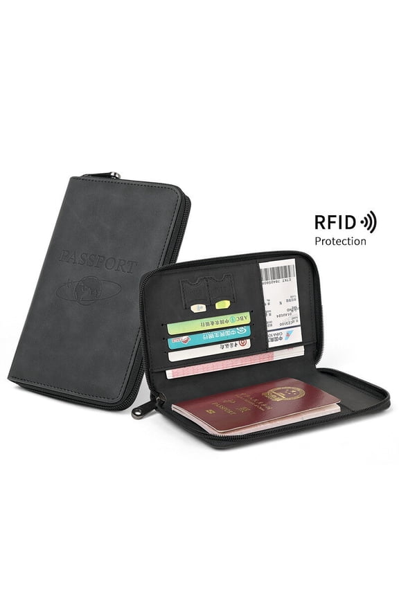 Zippered Passport Wallet - Long Travel Document Organizer with RFID Blocking, PU Leather Passport Holder for Cards, Tickets, and Cash (4 Colors Available)