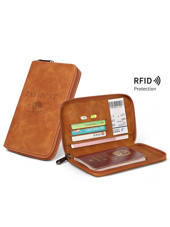 Zippered Passport Wallet - Long Travel Document Organizer with RFID Blocking, PU Leather Passport Holder for Cards, Tickets, and Cash (4 Colors Available)