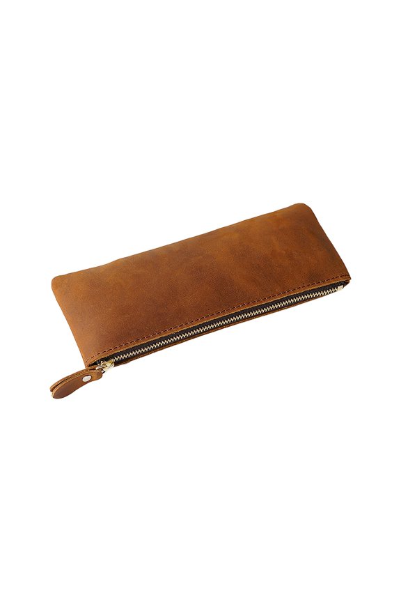 Zippered Pen Pouch Leather Pencil Case for Stationery Bag Makeup Glasses Cases Organization Work Office Supplies Cosmetic Travel Storage Bag Toiletry Pencil Bag Accessories Makeup Case
