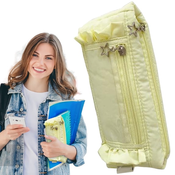 Zippered Pencil Case Large Capacity, Pen Storage Bag Stationery Organizer Pouch for Office Supplies and Cosmetic Makeup Bag - Yellow