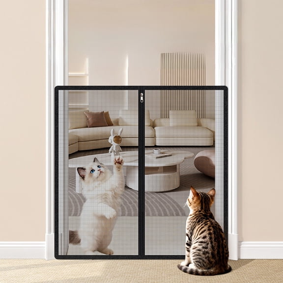 Zippered Pet Door Barrier No Drill Installation, Mesh Safety Gate for Cats Dogs Escape Proof, Breathable Visible Room Separation Enclosure, Easy Install Removable for Doorways