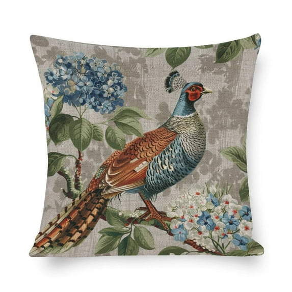 Zippered Pillow Cover Vintage Bird Flower Pillow Protector Chinoiserie Pheasant Bird Decor Pillows for Couch Sofa Bed 18"x18"