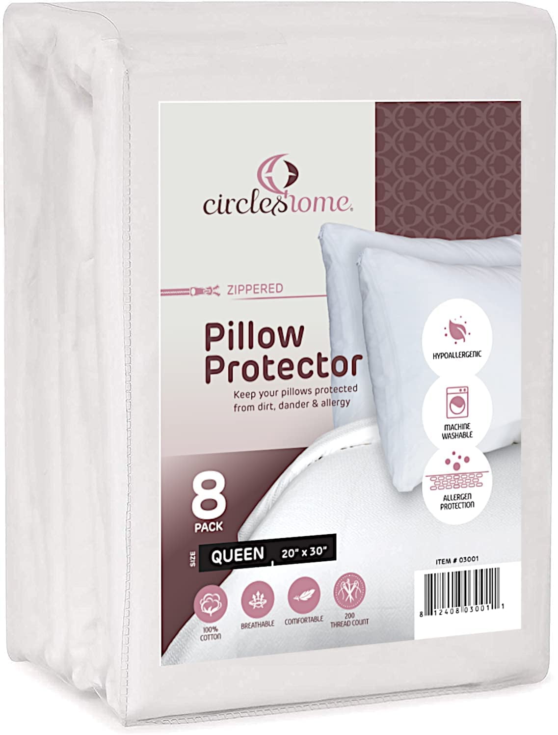 Zippered Pillow Protectors 100 Cotton, Healthy Breathable & Quiet (8
