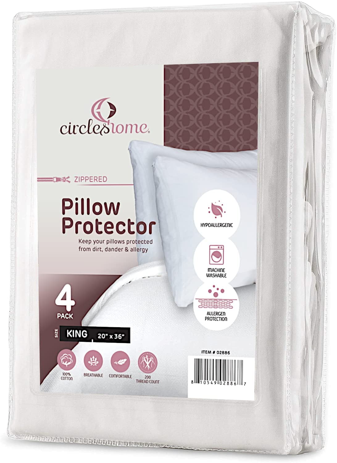 King Size Hypoallergenic Cotton Zippered Pillow Protectors (4 Pack)