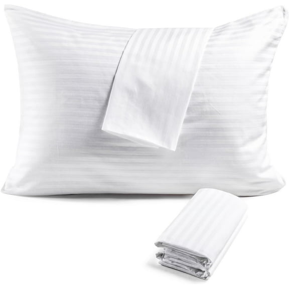 Zippered Pillow Protectors Cover King 2 Pack Soft Comfortable Sateen 100% Long Staple Cotton Quiet and Breathable Bed Pillowcase