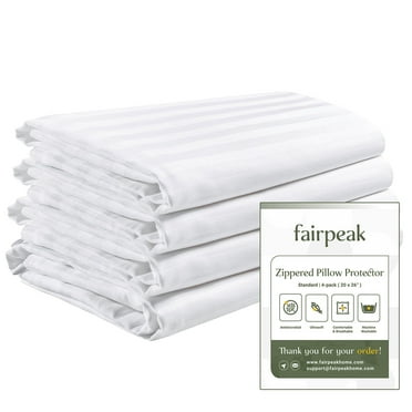 Zippered Pillow Protectors Cover Soft Comfortable Sateen 100% Long Staple Cotton Quiet and Breathable Bed Pillowcase Standard Size 4 Pack