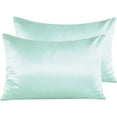 thumbnail image 1 of Zippered Satin Pillow Cases for Hair and Skin, Luxury Queen Hidden Zipper Pillowcases Set of 2, 20 x 30 Inches, Cyan, 1 of 7