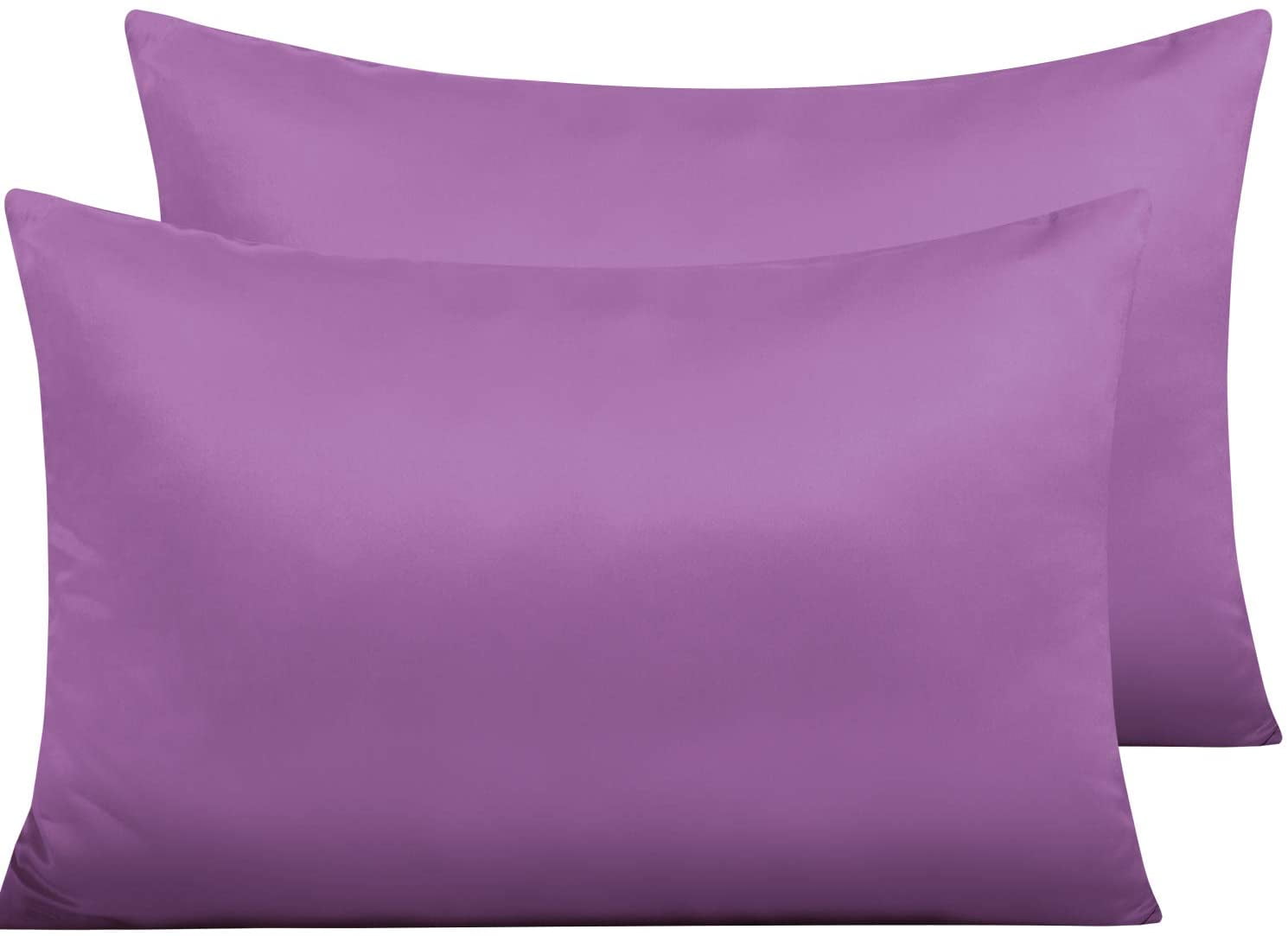 Zippered Satin Pillow Cases for Hair and Skin, Luxury Queen Hidden Zipper Pillowcases Set of 2