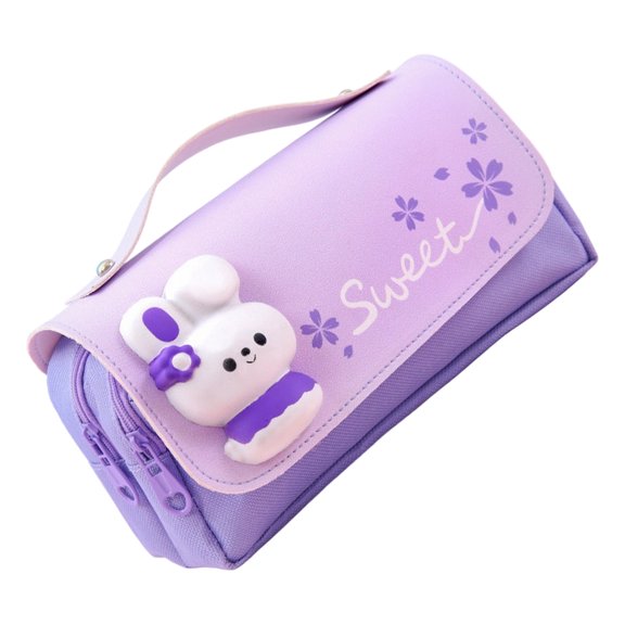 Zippered Stationery Case, Structured Canvas Holder With Three Compartments, Printed Flap Accent, Desk Use