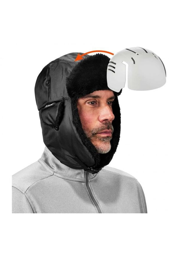 Zippered Trapper Hat - Black - Small & Medium - Includes Bump Cap Insert