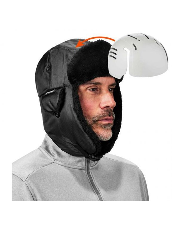 Zippered Trapper Hat - Black - Small & Medium - Includes Bump Cap Insert