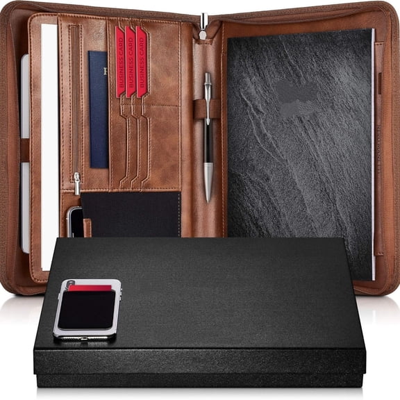 Zippered Vegan Leather Padfolio/Portfolio Pad Holder-Business PU Leather Notepad Folder for Resumes, Interviews, iPad/Tablet, Phone, Legal Pad Notebook Executive Binder for Women, Men