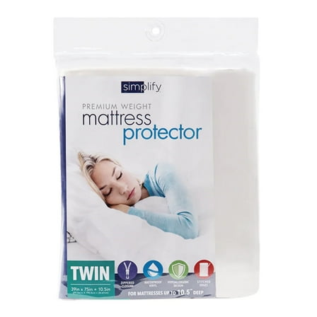 Simplify Zippered Mattress Protector, Waterproof Vinyl Bed Cover, 39” x 75”, Twin