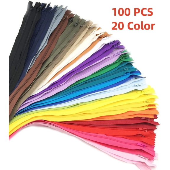 Zippers Bulk,100 Pack of 12 Inches Nylon Coil Zippers Bulk - Colorful Sewing Zippers for Tailor Sewing Crafts (20 Color)