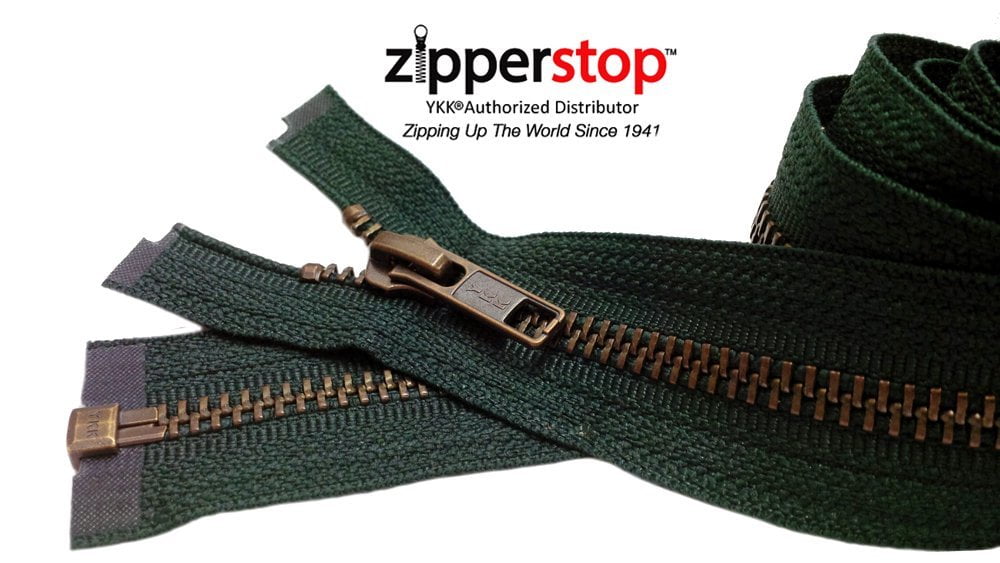 Zipperstop Wholesale Authorized Distributor Ykk 27" Inch Medium Weight Jacket Zipper Ykk #5 Antique Brass ~ Separating ~ 890 Hemlock Green (1 Zipper/Pack) Crafter'S Special