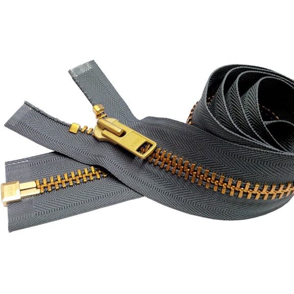 Zipperstop Wholesale Authorized Distributor Ykk 30" Inch Chaps Extra Heavy Duty Weight Jacket Zipper Ykk #10 Brass ~ Separating ~ 578 Rail Grey (1 Zipper/Pack) Crafter'S Special