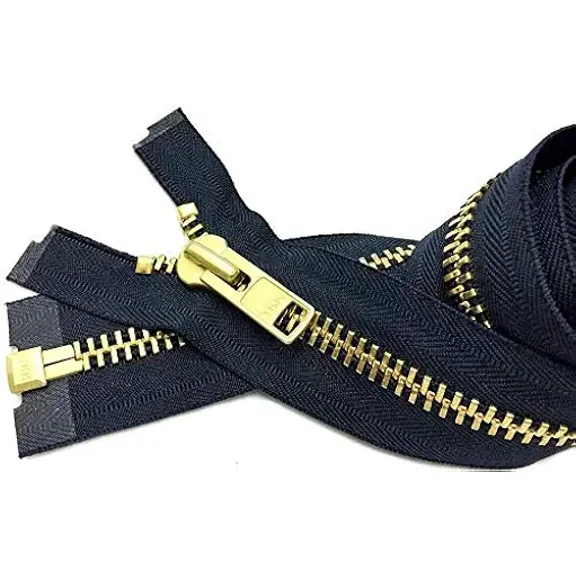 Zipperstop Wholesale YKK- Extra Heavy Duty Jacket Zipper YKK #10 Brass- Metal Teeth Separating -Chaps Zippers for Crafter's Special Color Black #580 Made in USA -Custom Length (28 inches)