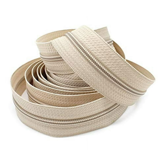 Zipperstop Wholesale - YKK Zippers by Yard, 4.5 Coil Zippers Chain with Pulls Made in USA (4-Yards of Zipper Tape and 30 pulls, Beige with Aluminum pulls)