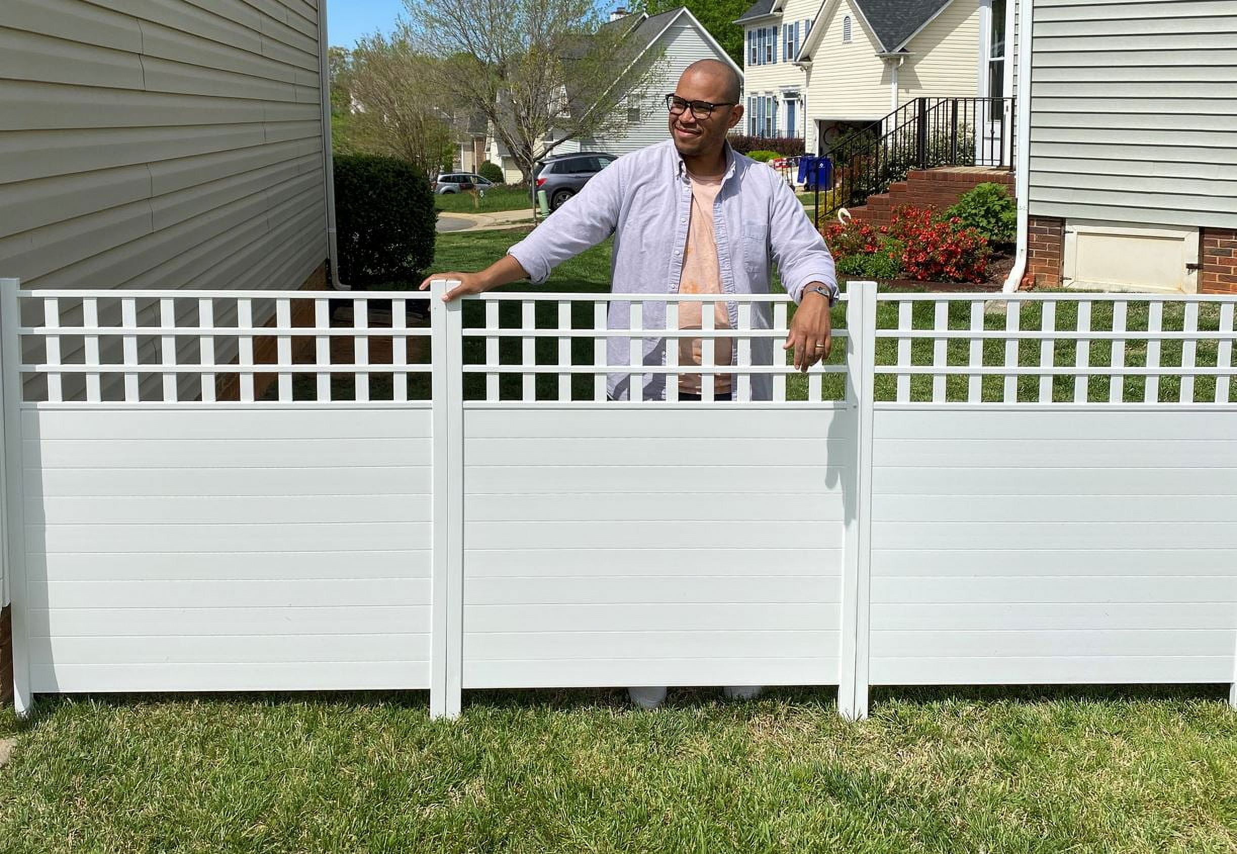Keswick White Vinyl Lattice-Top Privacy Fence Panels, 3.5-ft