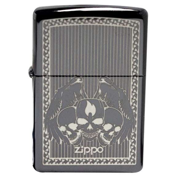 Zippo 28678 Classic Ebony Winged Skulls Windproof Pocket Lighter