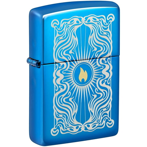 Zippo 46424 Fancy Flame Design High Polish Blue Pocket Lighter