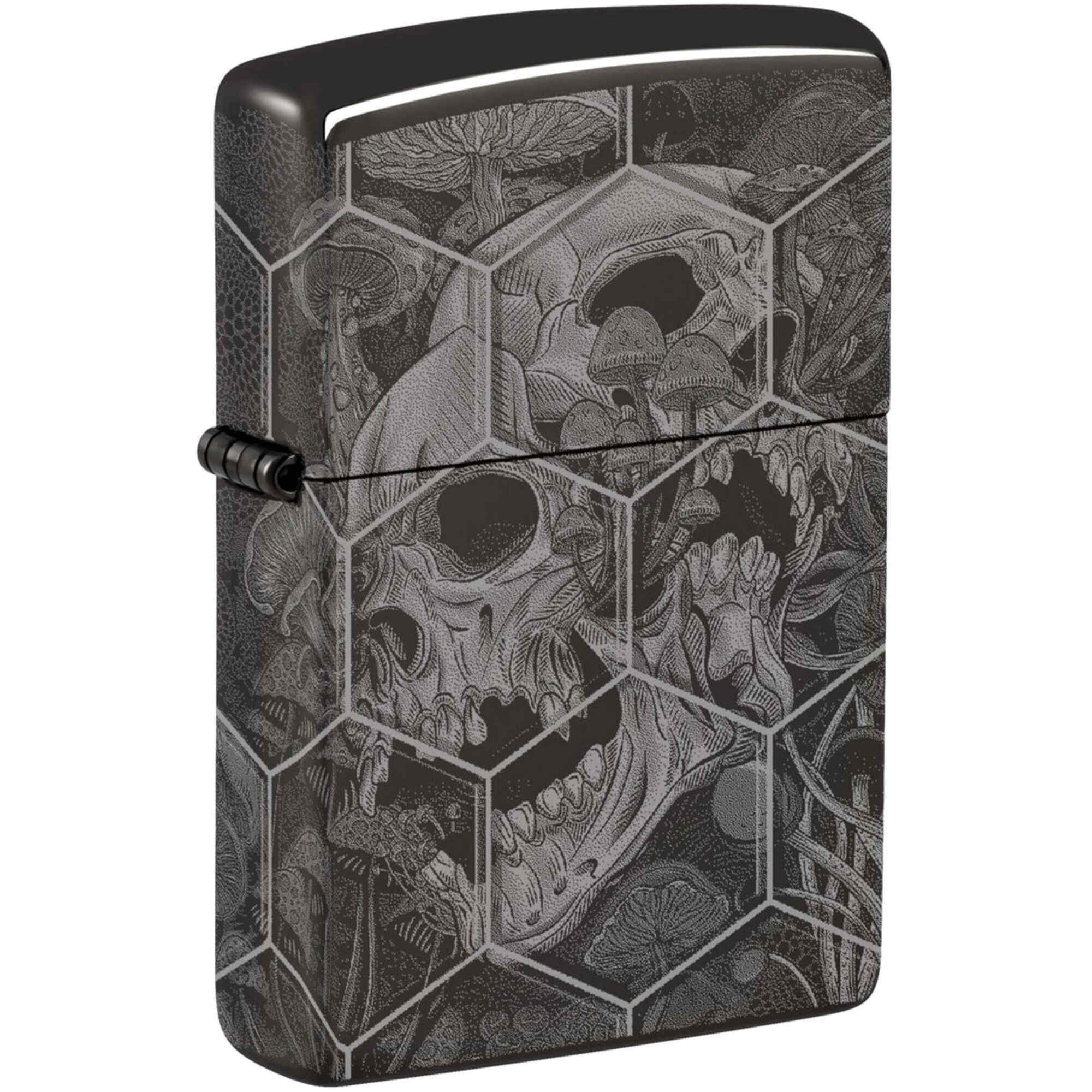Zippo 46425 Mushroom Skulls Design High Polish Black Lighter