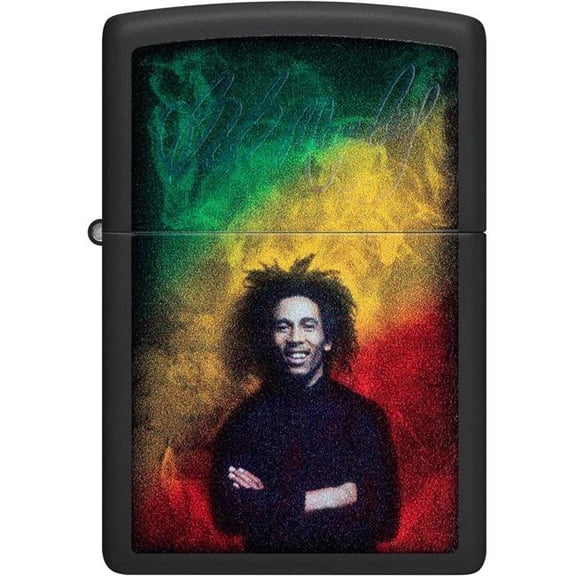Zippo Lighter: Bob Marley with Black Light Signature - Black Matte 48674