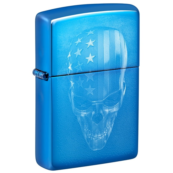 Zippo American Skull Design High Polish Blue Pocket Lighter