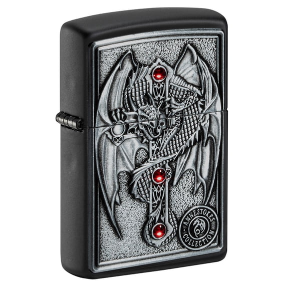 Zippo Anne Stokes Gothic Guardian Emblem Black Matte Pocket Lighter