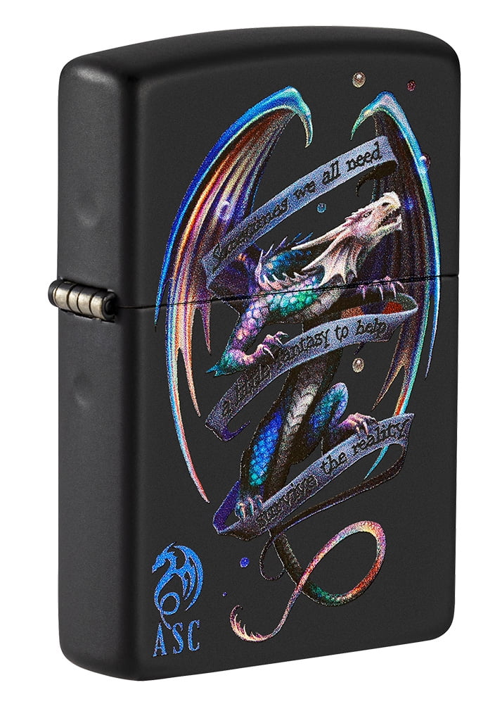 Zippo Anne Stokes Mythical Dragon and Banner Black Matte Pocket Lighter