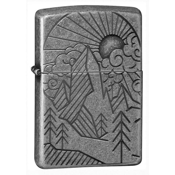 Zippo Armor Antique Silver Mountain Design