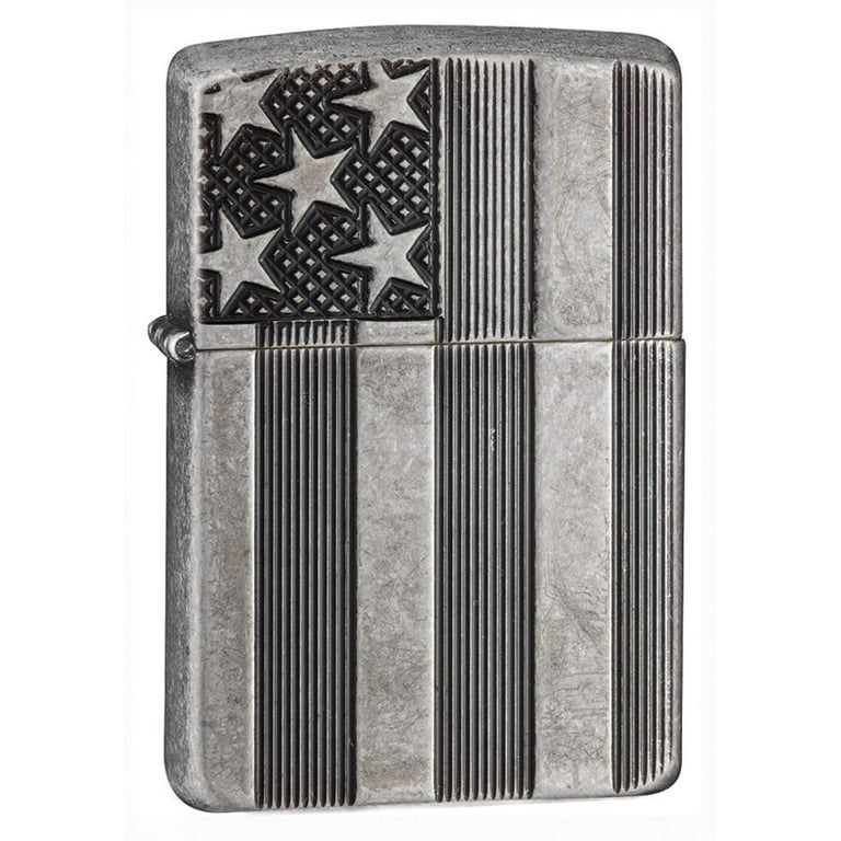 Zippo Armor Antique Silver Plate American Flag Pocket