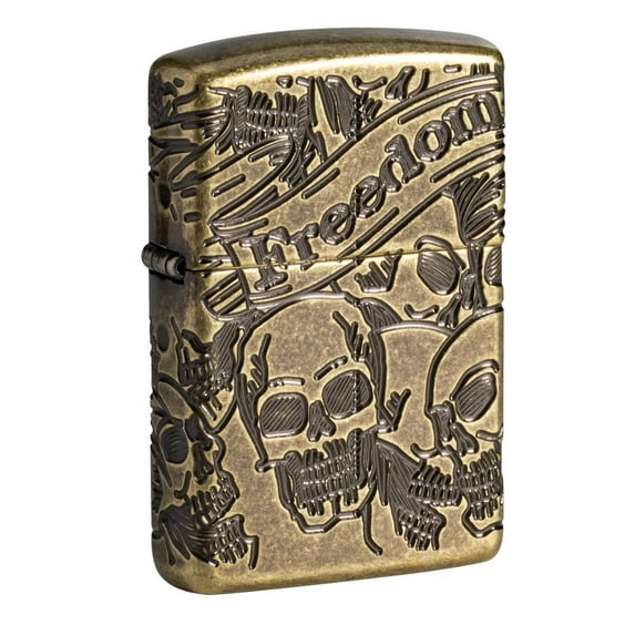 Zippo Armor Freedom Skull Antique Brass Pocket Lighter