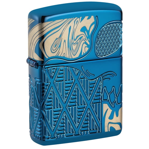 Zippo Armor High Polish Blue Skull Design Pocket Lighter