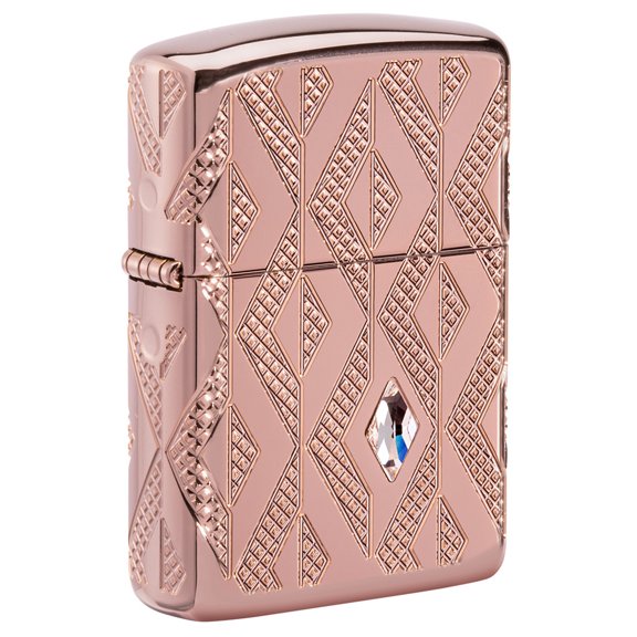 Zippo Armor Rose Gold Geometric Diamond Pattern Design Pocket Lighter