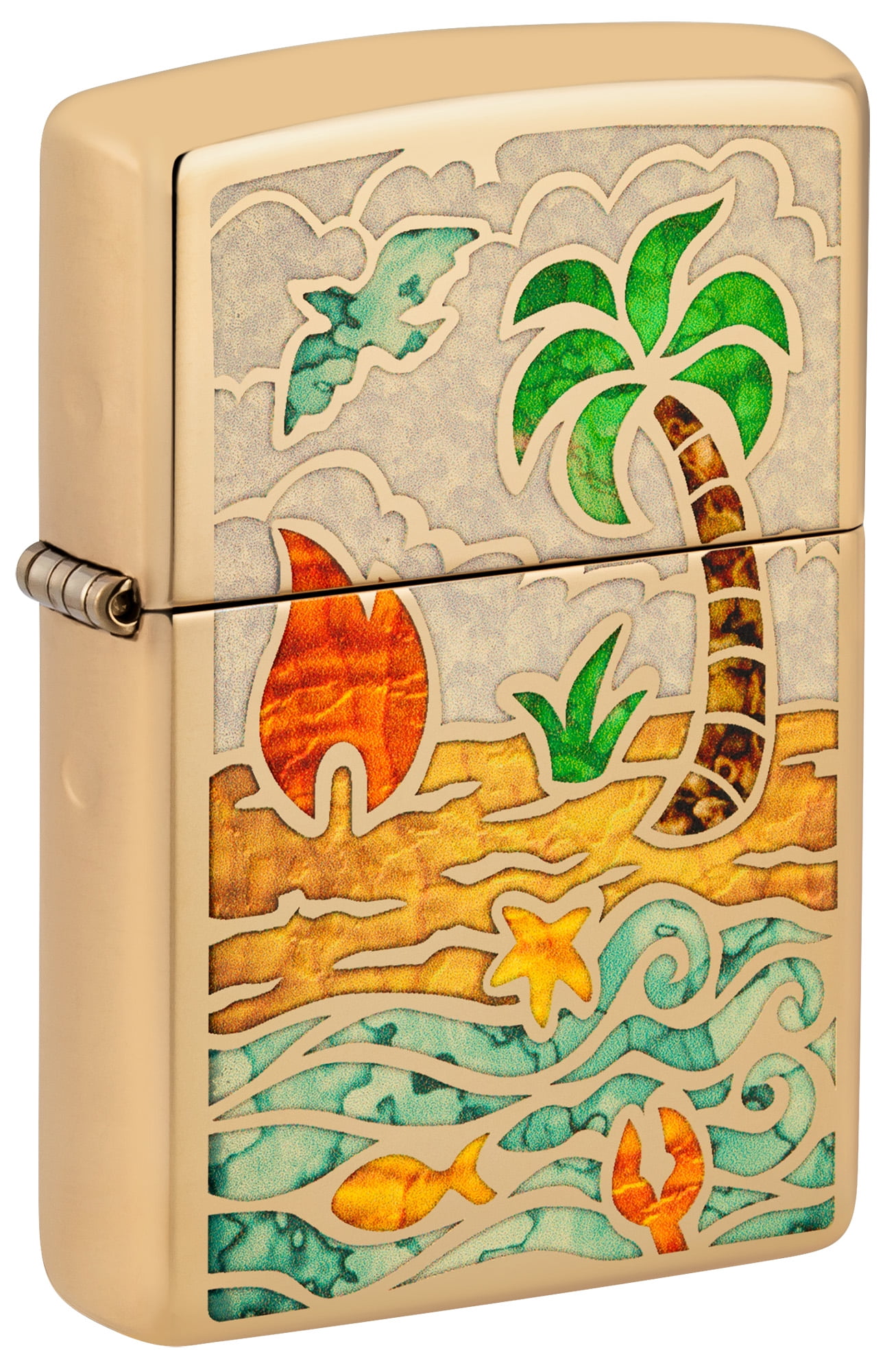 Zippo Beach Day Design High Polish Brass Pocket Lighter