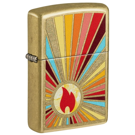 Zippo Beaming Flame Design Street Brass Pocket Lighter (Brass Beaming Flame)