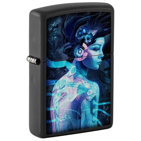 Zippo Black Light Cyber Woman Design Black Matte Pocket Lighter