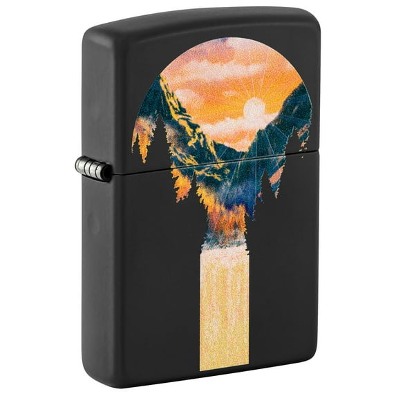Zippo Black Light Mountain Waterfall Design Black Matte Pocket Lighter