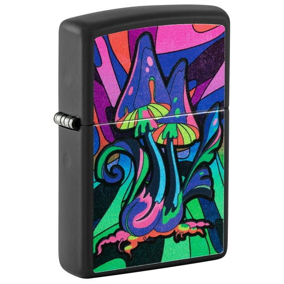 Zippo Black Light Trippy Mushgroom Black Matte Pocket Lighter