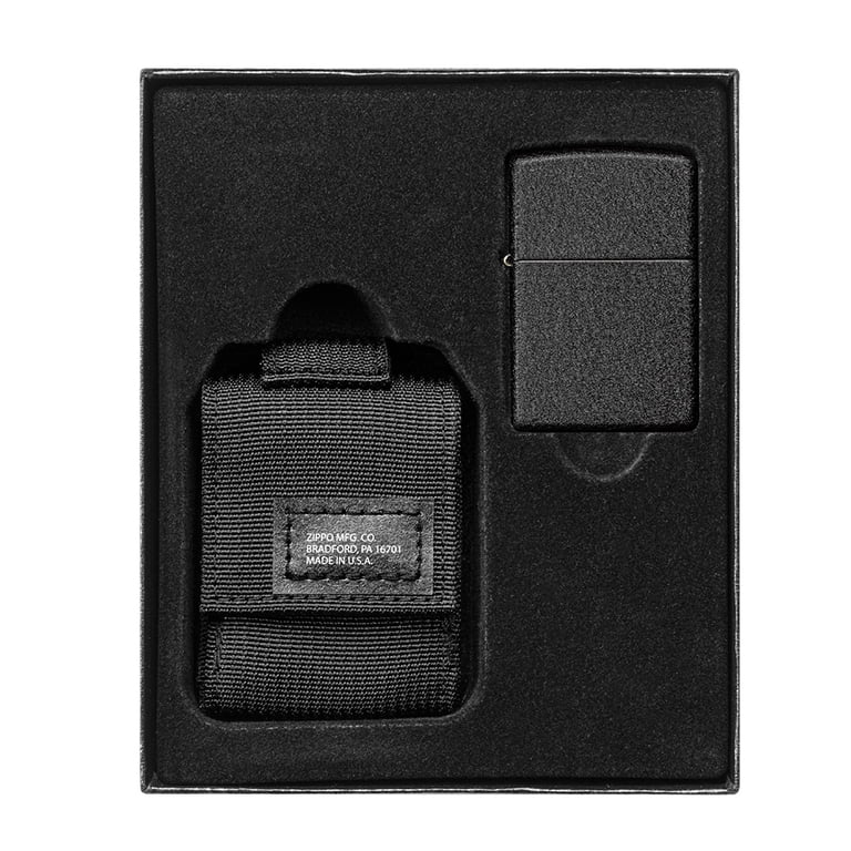 Zippo Black Tactical Pouch and Black Crackle Windproof Lighter 