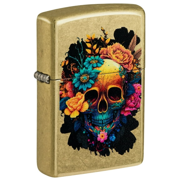 Zippo Blooming Skull Street Brass Pocket Lighter
